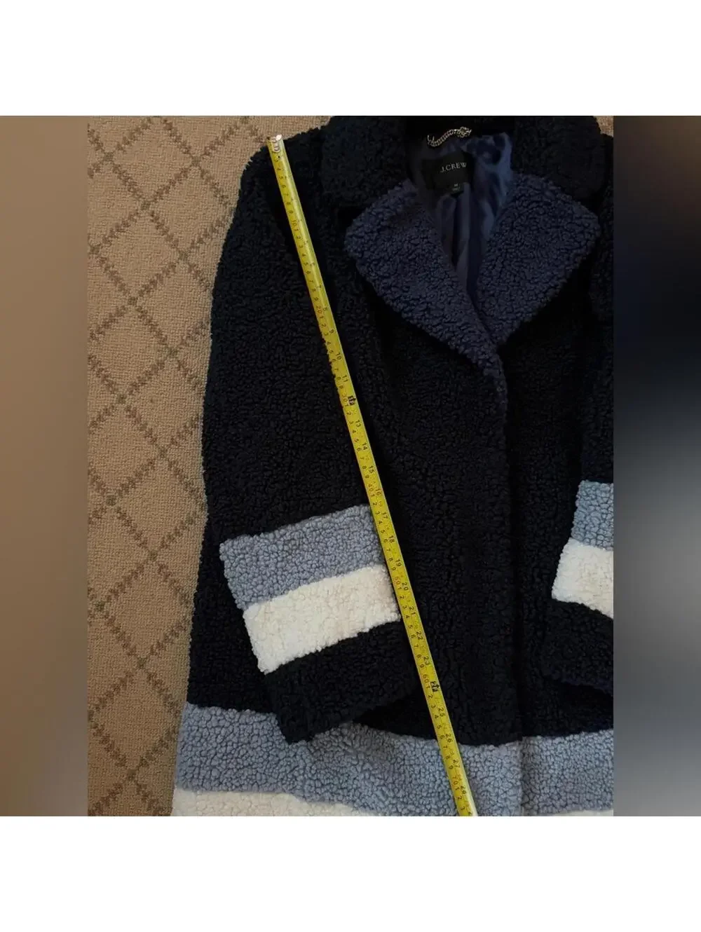 J. Crew Navy sherpa single button topcoat with blue colorblock details NWOT M